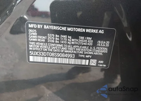 2025 BMW X4 xDrive30I из США, поврежденный, VIN 5UX33DT08S9084993